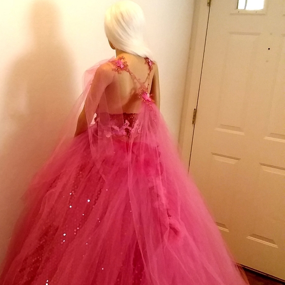 YASMINE Pink Tulle Sequin Wedding Ballgown Set - Picture 3 of 8